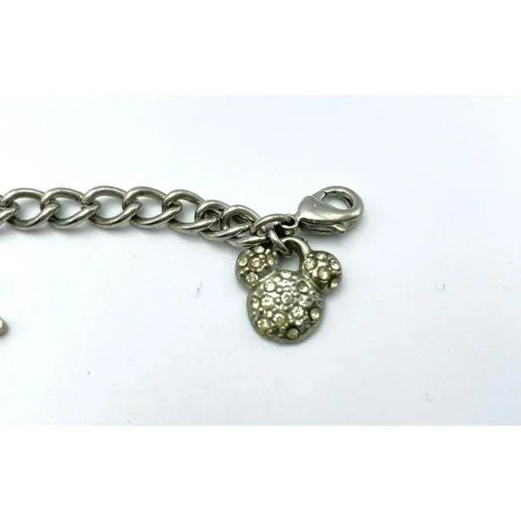Walt Disney Charm Bracelet Silver Tone Clip Charms 7 3/4" Rhinestone Official - Picture 5 of 11